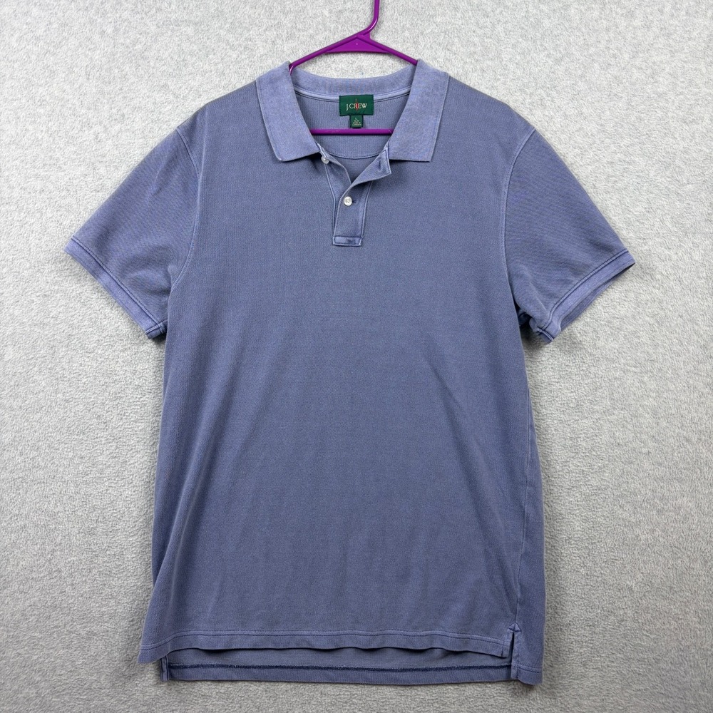 J Crew Polo Shirt Mens Large Blue Sunwashed Pique Knit Slim Fit Oarsman Cotton